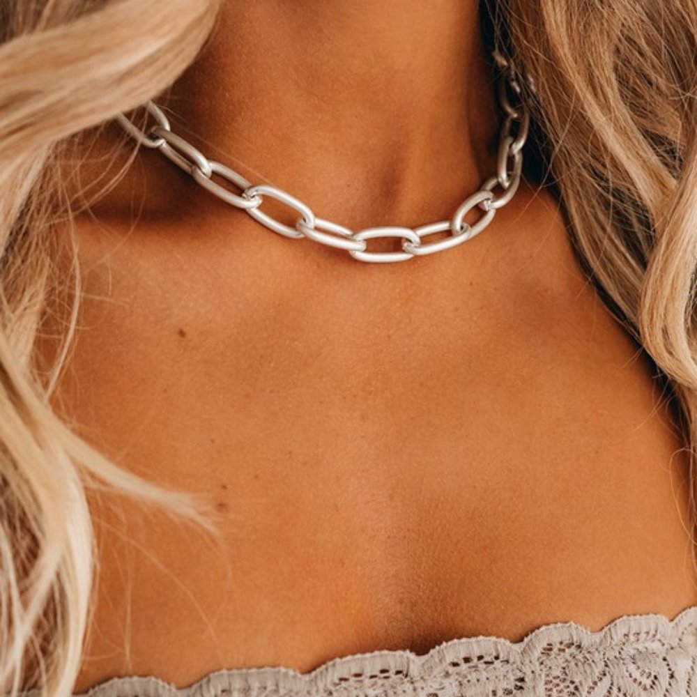 Silver Chain Choker Necklace